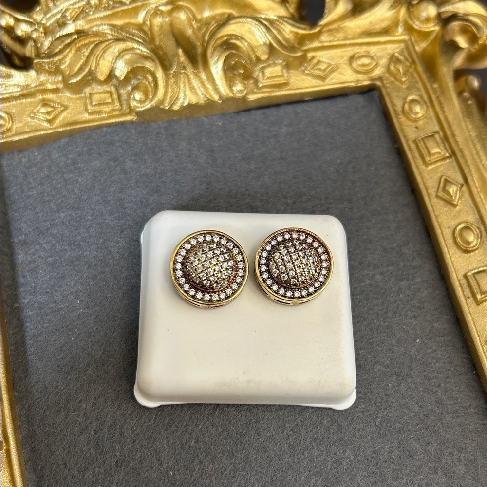 Gold Crystal Pave Round Stud Earrings - Women Jewelry